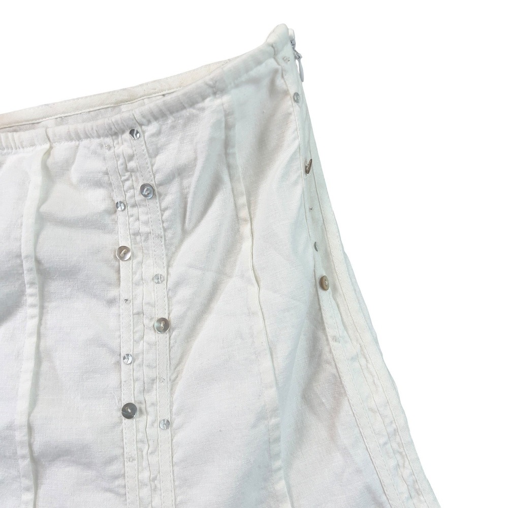 Intuitions Womens 12 White Linen Blend Maxi Skirt Eyelet Lace Trim Boho Fairy - Picture 8 of 13